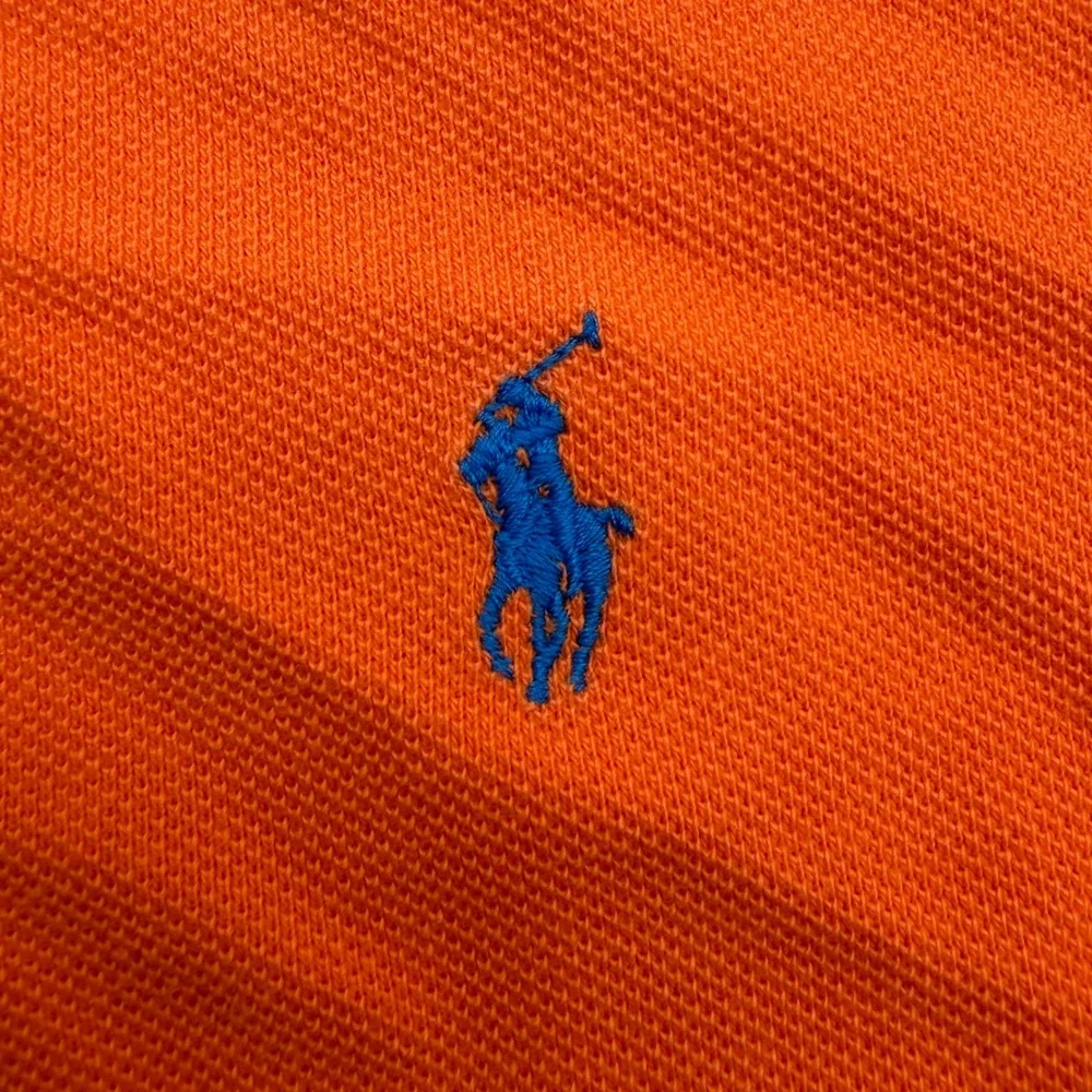 Polo Ralph‎ Lauren Mens Orange Pique Cotton Short Sleeve Polo Shirt Blue Pony M